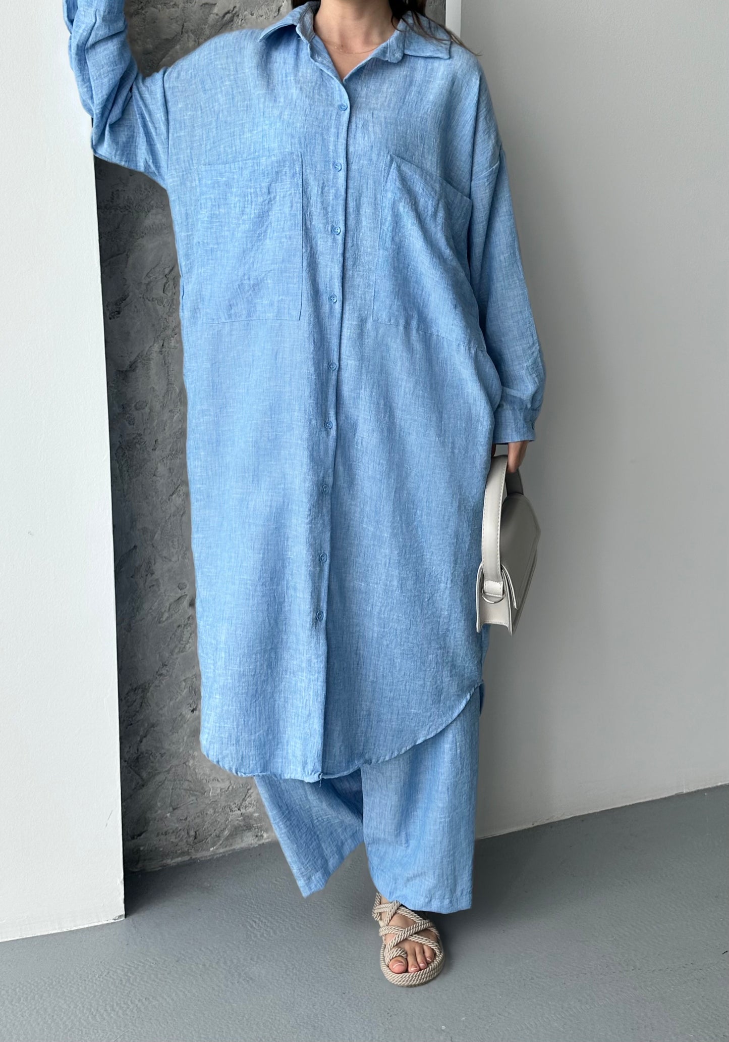 Ensemble chemise et pantalon bleu ESRA
