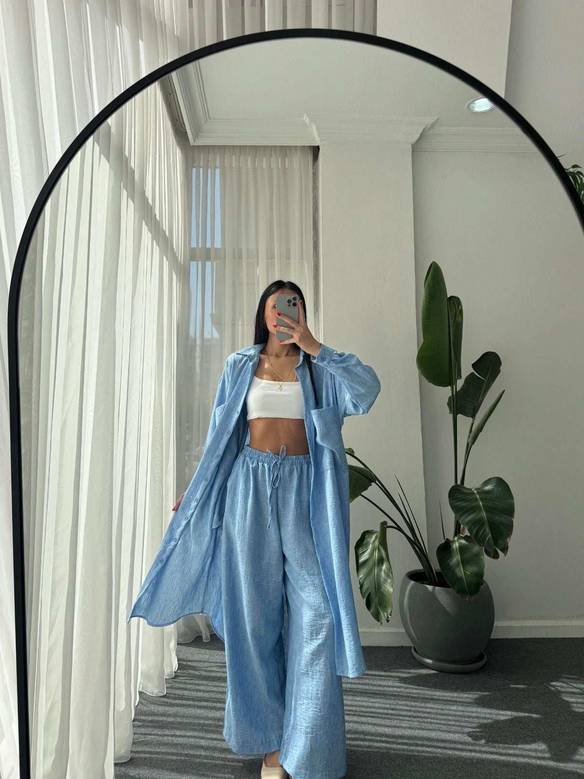 Ensemble chemise et pantalon bleu ESRA