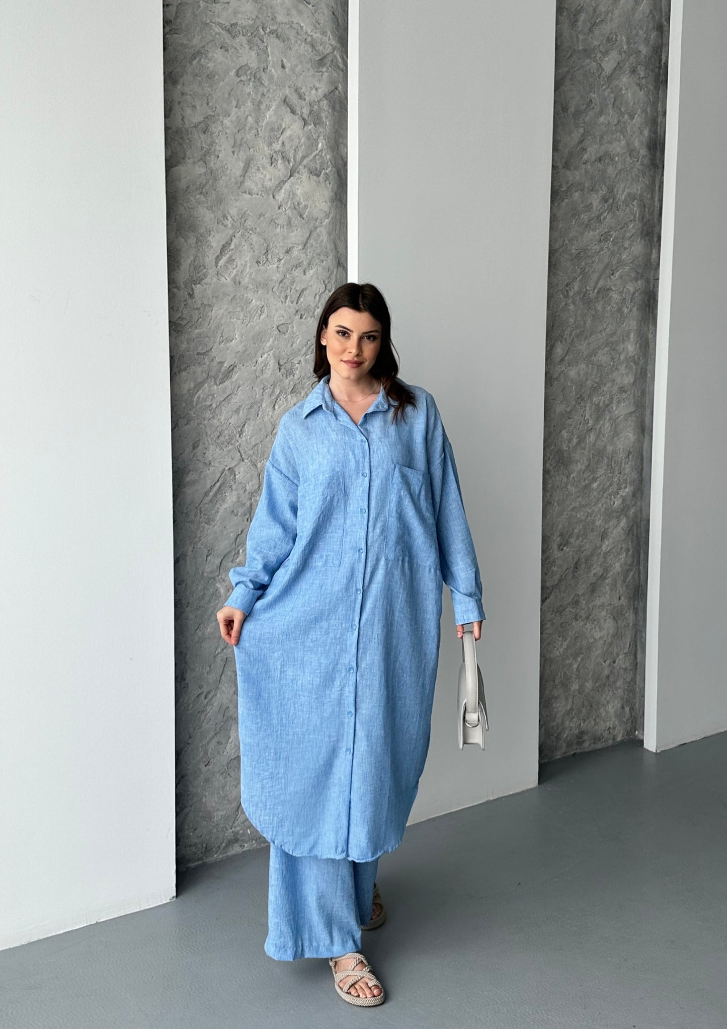Ensemble chemise et pantalon bleu ESRA