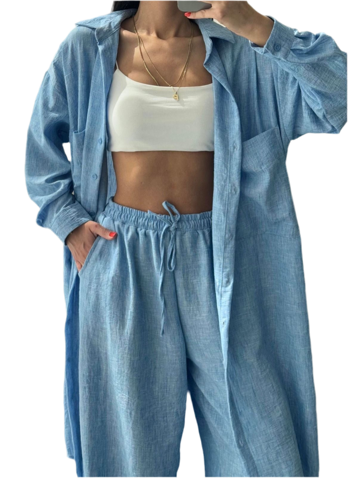 Ensemble chemise et pantalon bleu ESRA