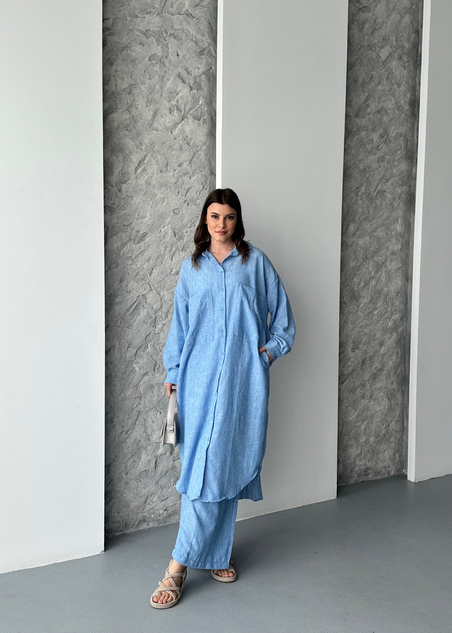 Ensemble chemise et pantalon bleu ESRA