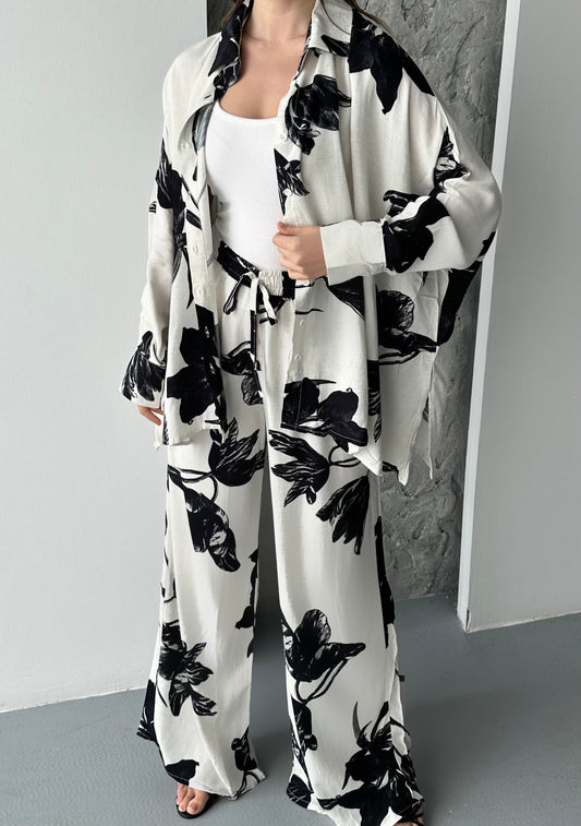 Ensemble chemise et pantalon à fleurs ALARA
